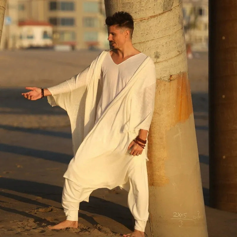 A fashionable and casual white cape for men