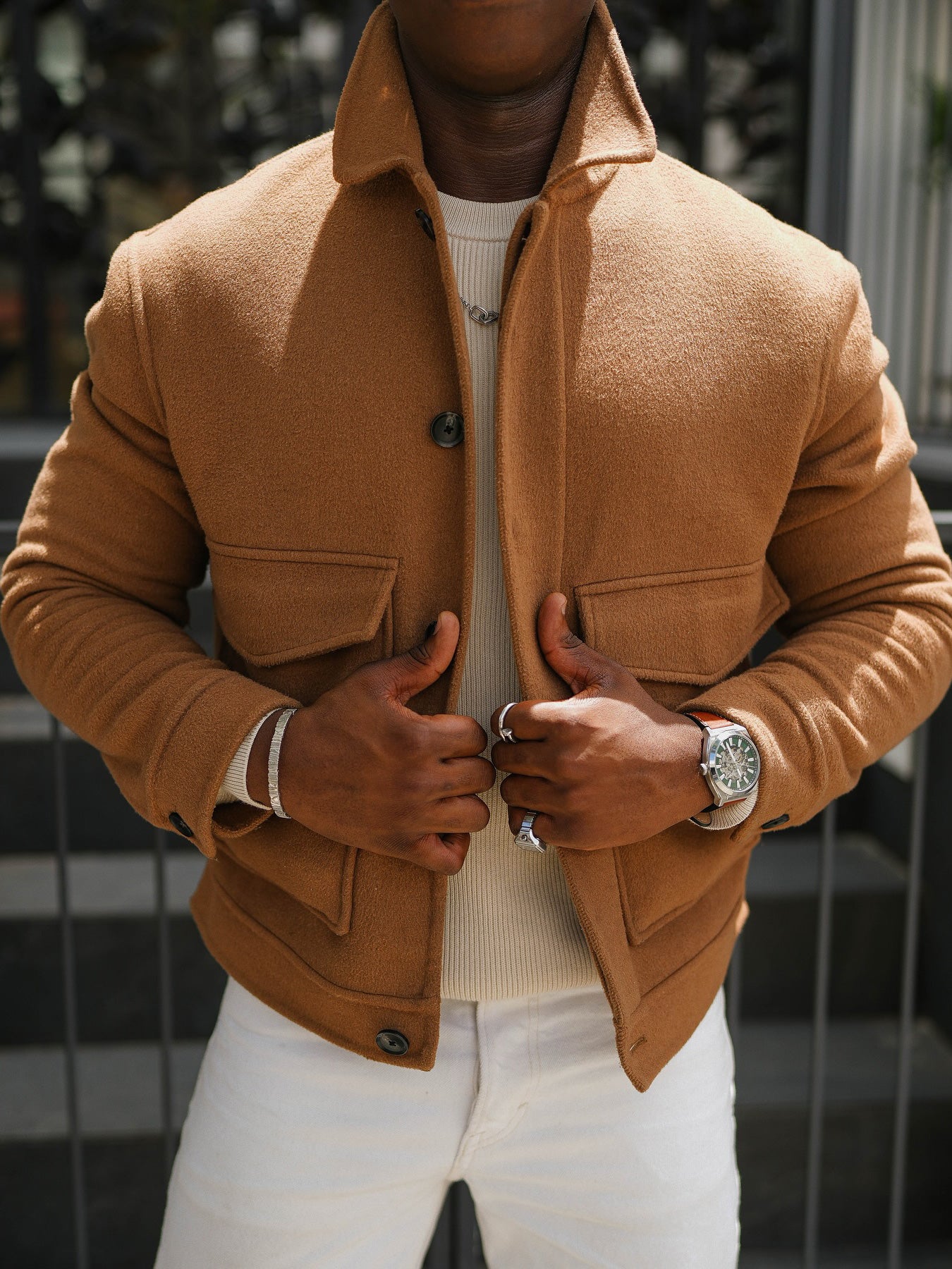 Veste décontractée en daim marron à la mode pour homme