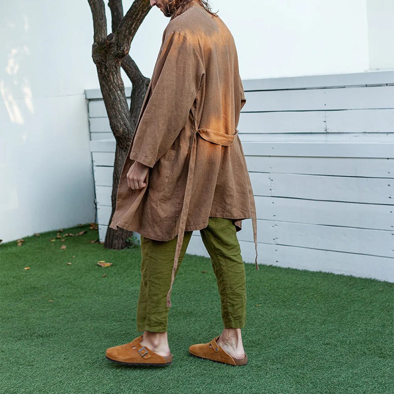 Men's fashionable and casual cotton and linen robe
