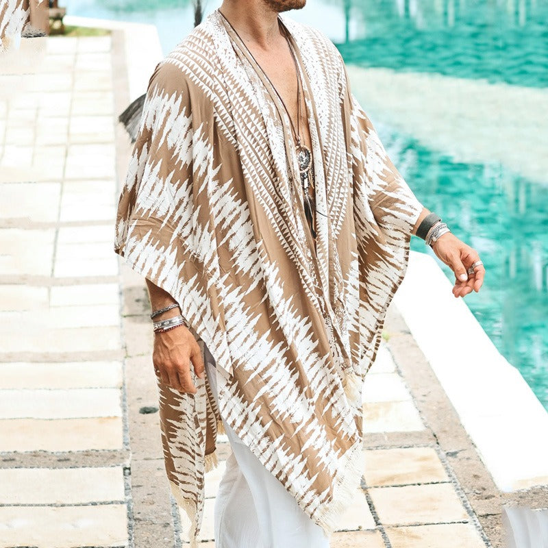 Men's geometric printed beach cape
