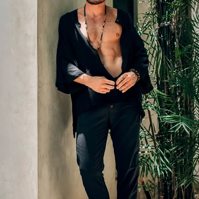 Men's vacation fashion button-down shirt top