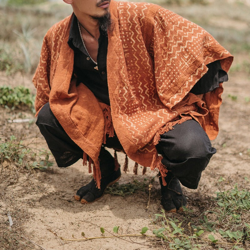 Men's fashionable casual brown fringed cape