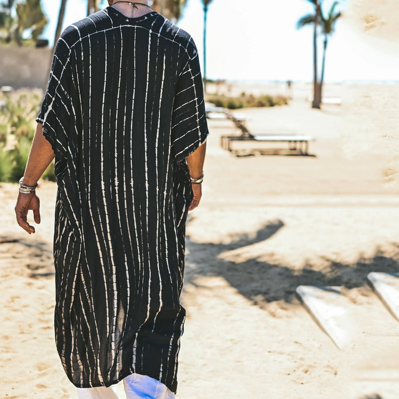 Men's fashionable casual geometric printed long gown coat
