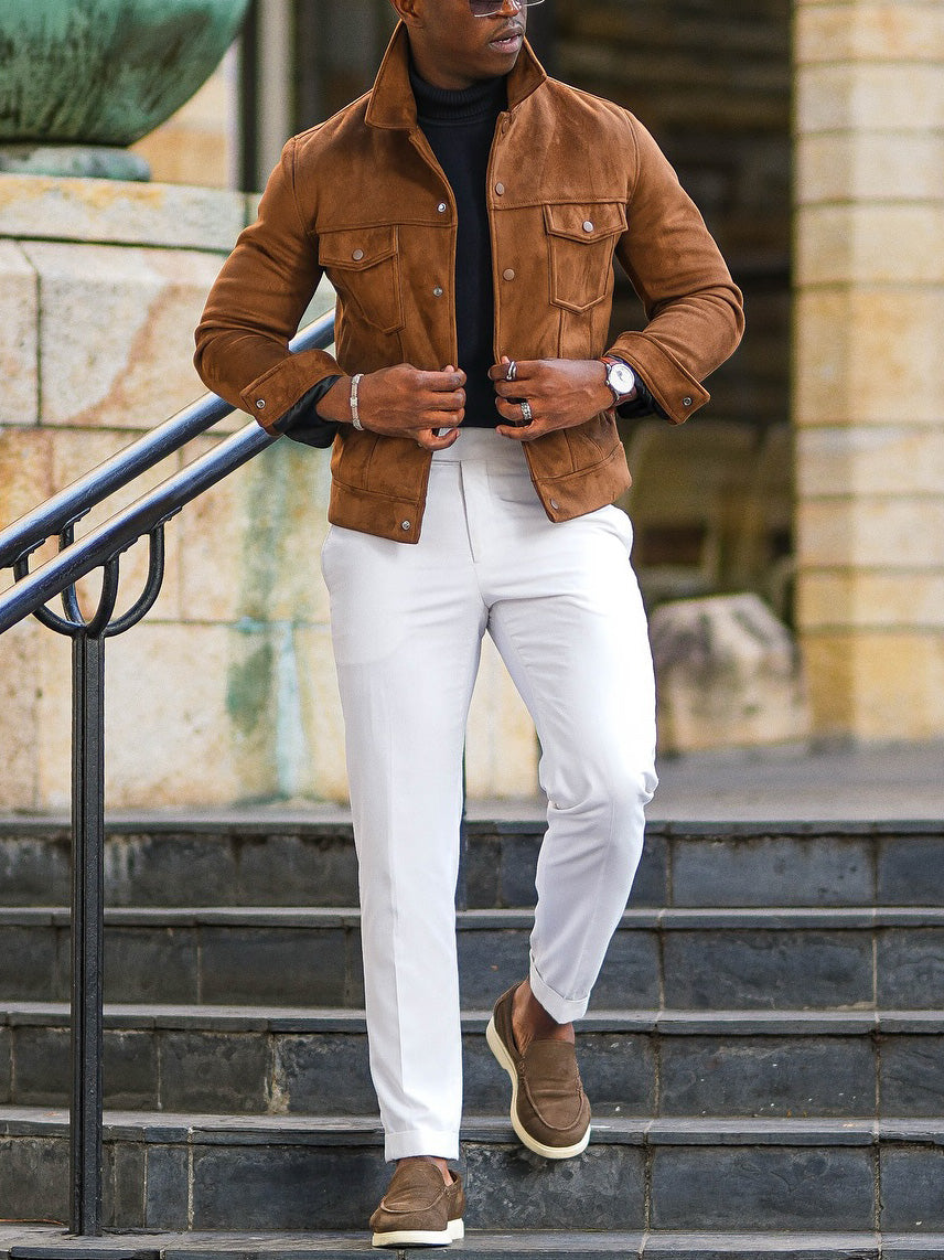 Men's fashionable casual brown suede jacket