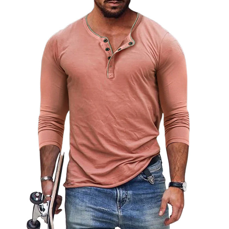 Men's Casual Cotton Blend Henley Neck Slim Fit Long Sleeve T-Shirt