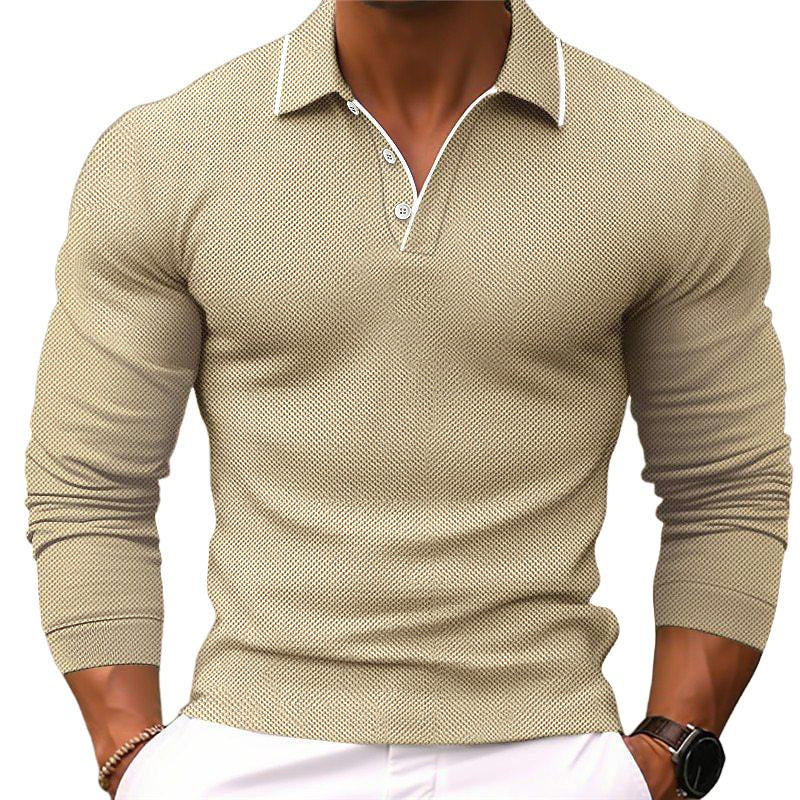 Men's Solid Color Lapel Slim Fit Long Sleeve Polo Shirt