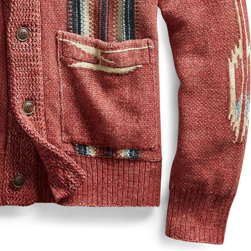 Cardigan en tricot à manches longues et revers jacquard vintage pour homme