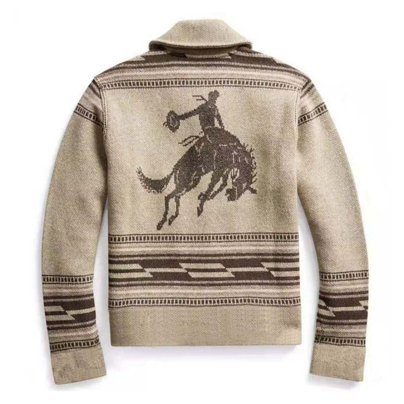 Men's Lapel Vintage Jacquard Knit Cardigan Jacket