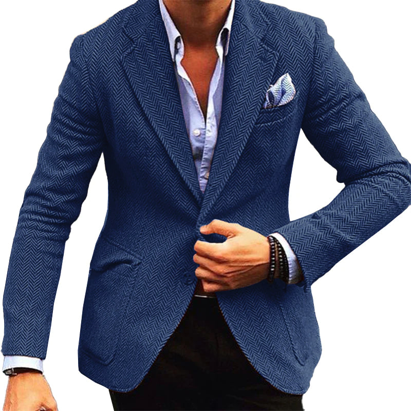 Blazer vintage à revers à chevrons et boutonnage simple pour homme 