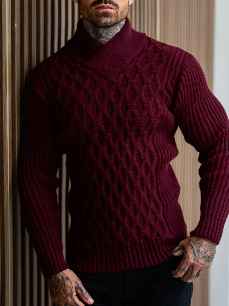 Pull en maille torsadée épaisse, naturel, avec des taches de couleur