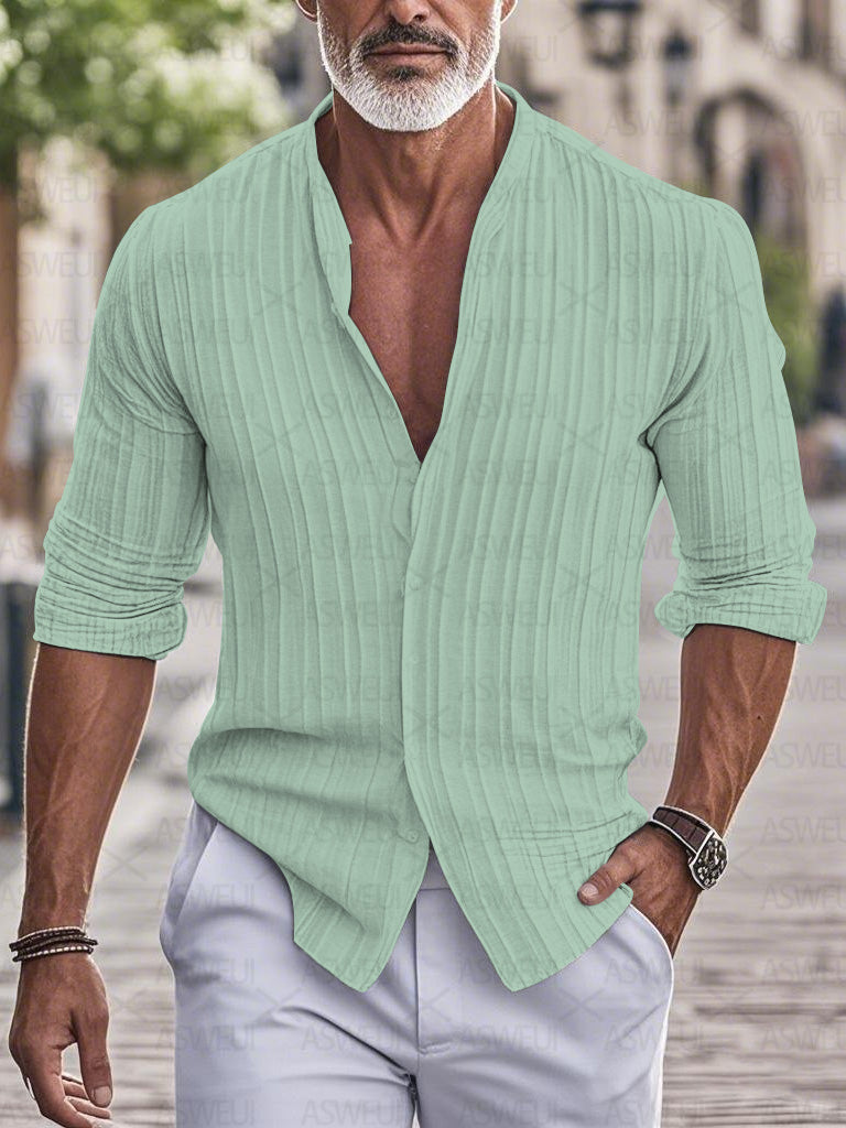 Men's fashion printed cotton and linen shirt
