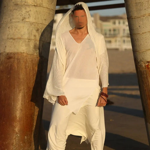 A fashionable and casual white cape for men