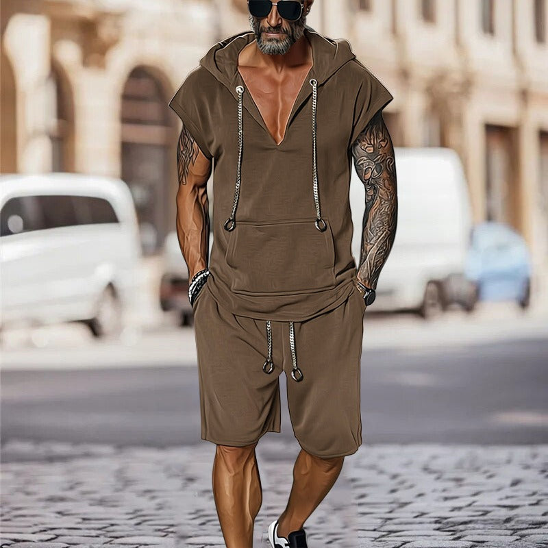 Ensemble deux pièces gilet et short noir à la mode et décontracté pour homme