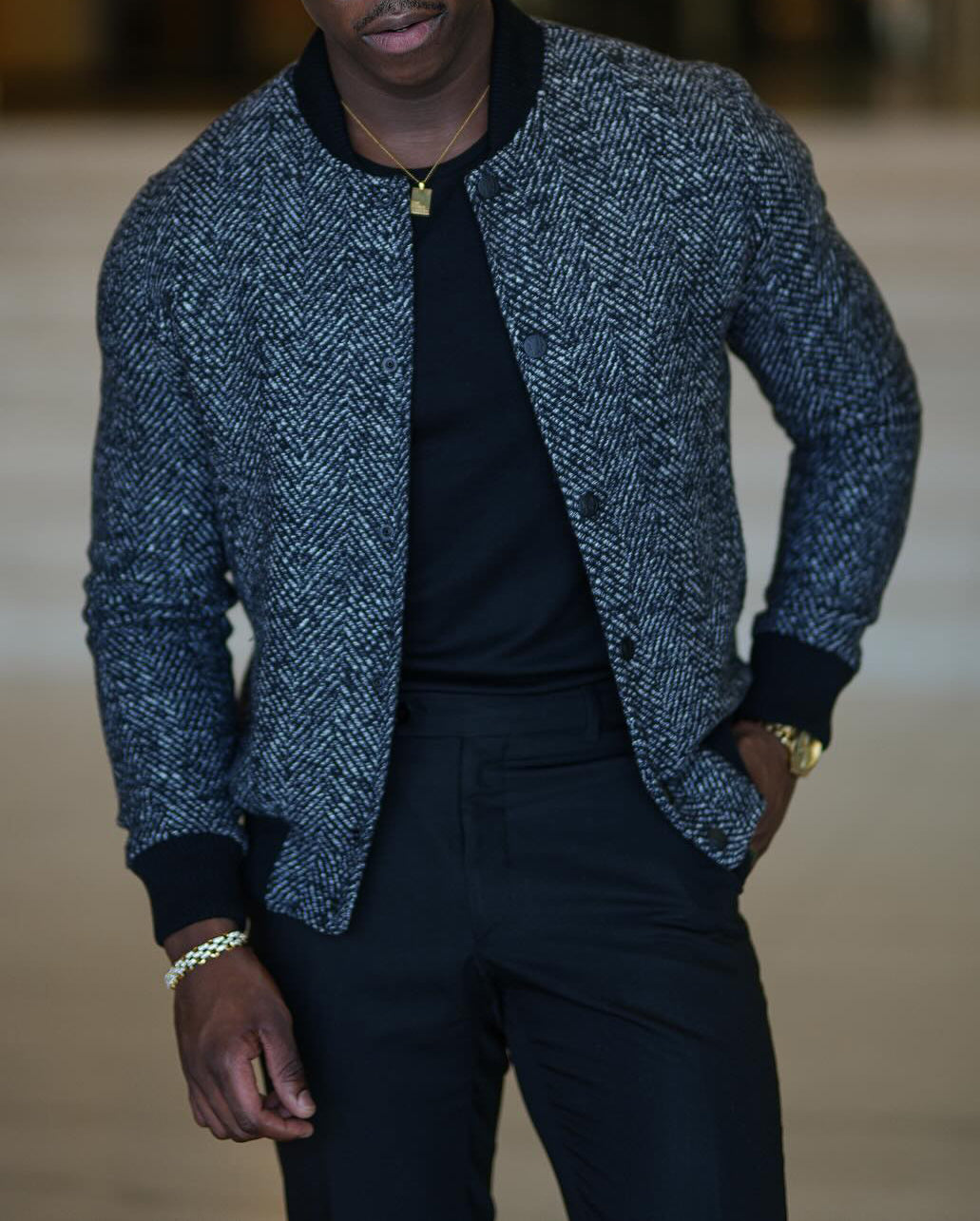 Veste géométrique noire tendance et décontractée pour homme