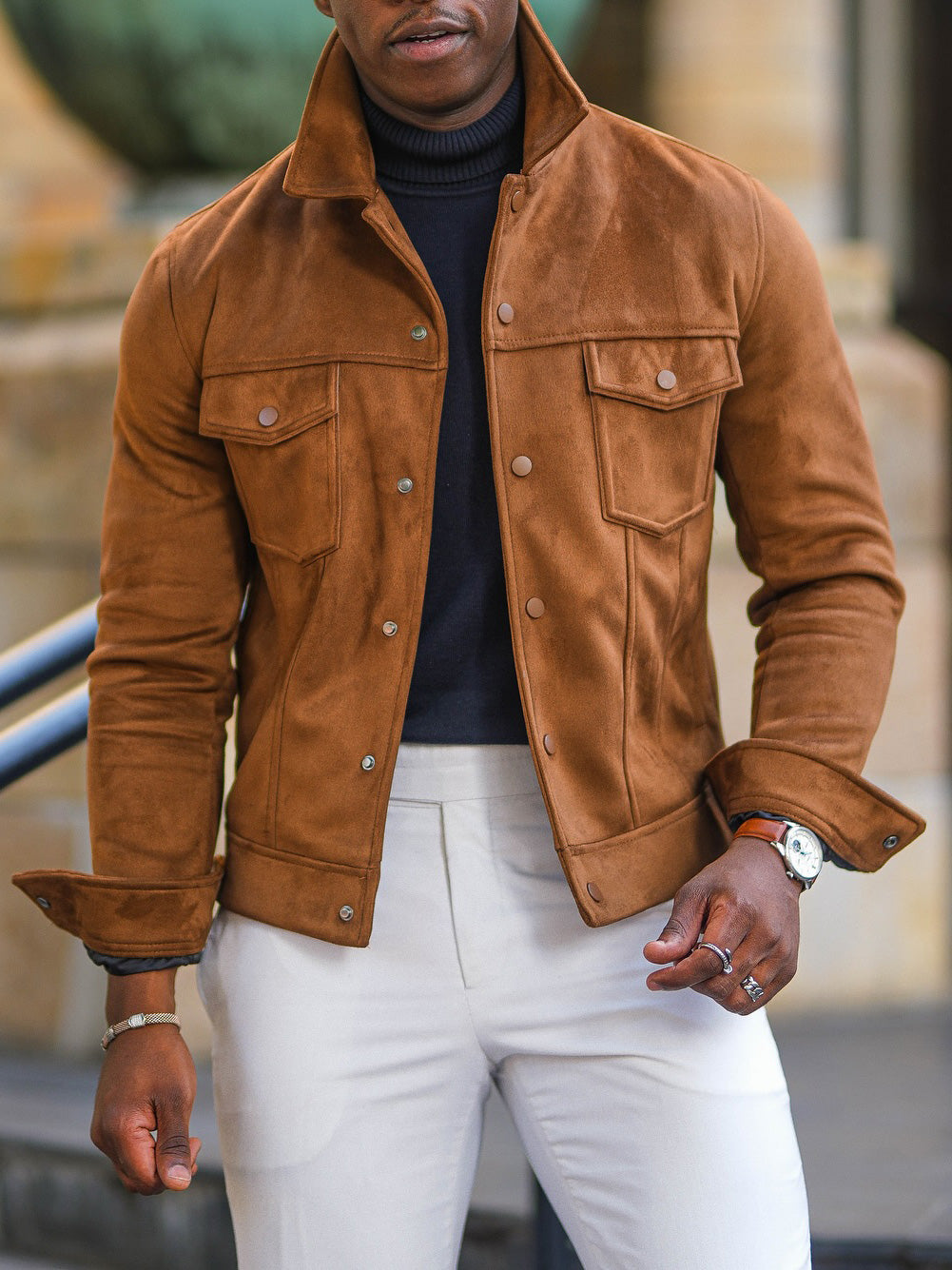 Veste décontractée en daim marron à la mode pour homme