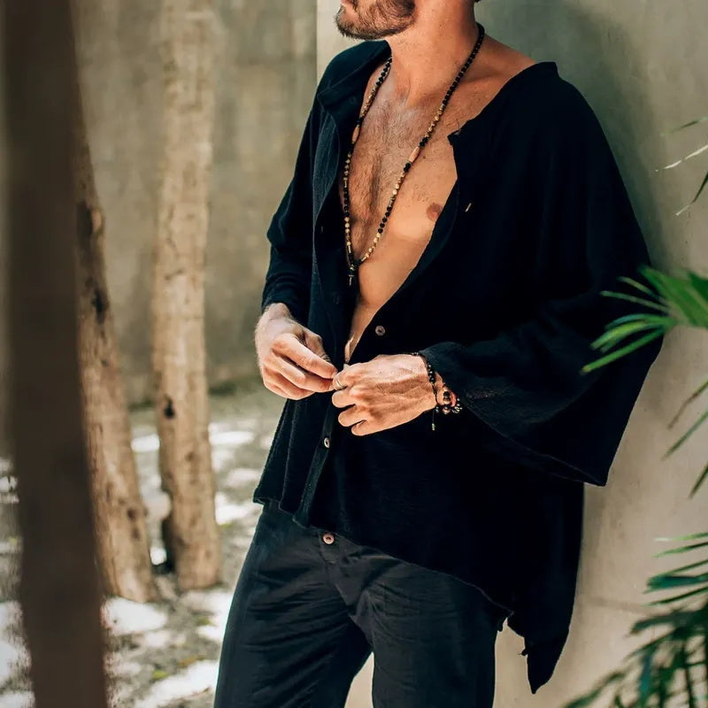 Men's vacation fashion button-down shirt top
