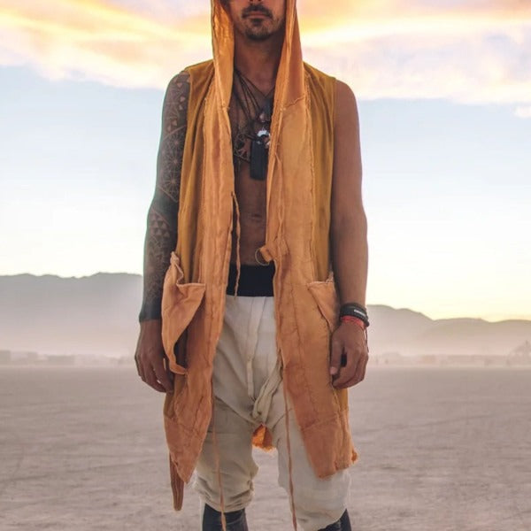 Men's fashionable casual Bohemian-style ginger yellow robe
