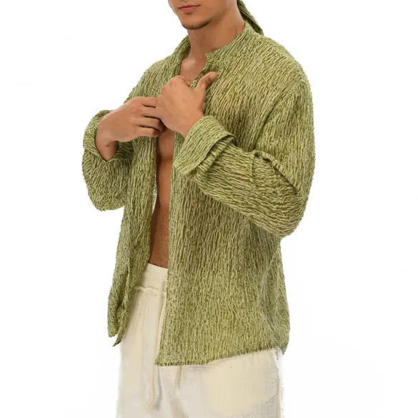 Men's fashionable and casual green long-sleeved shirt