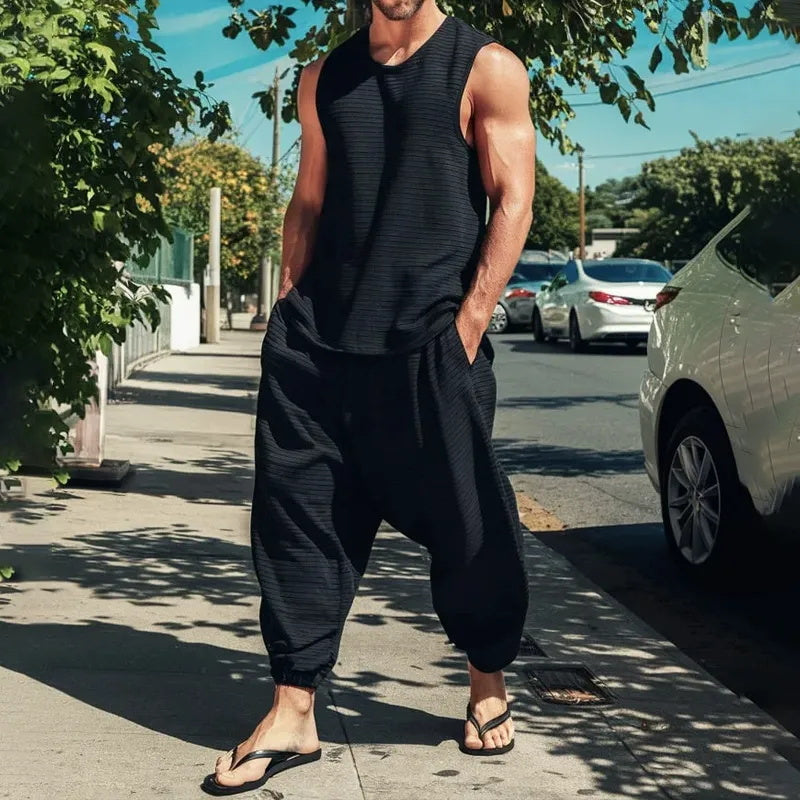 Ensemble gilet et pantalon décontractés sans manches pour homme