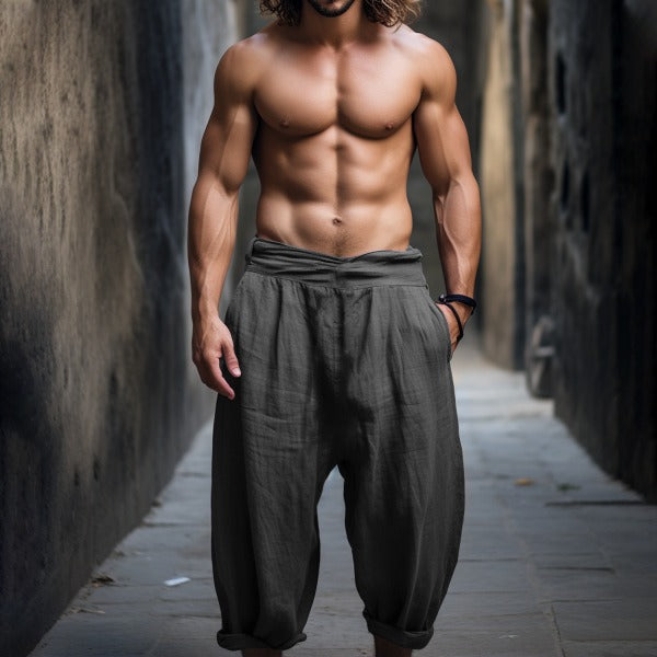 Men's fashionable and casual Bohemian-style cotton and linen trousers