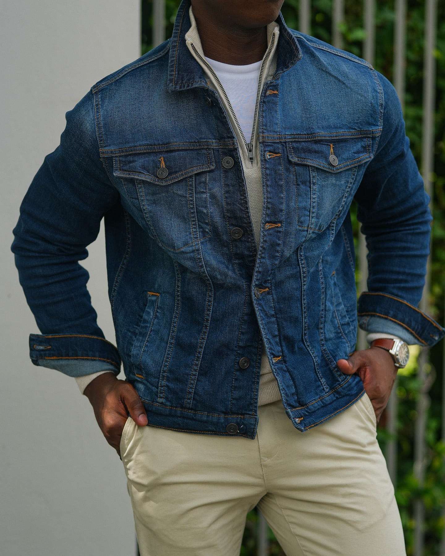 Veste en jean bleu décontractée à la mode pour homme