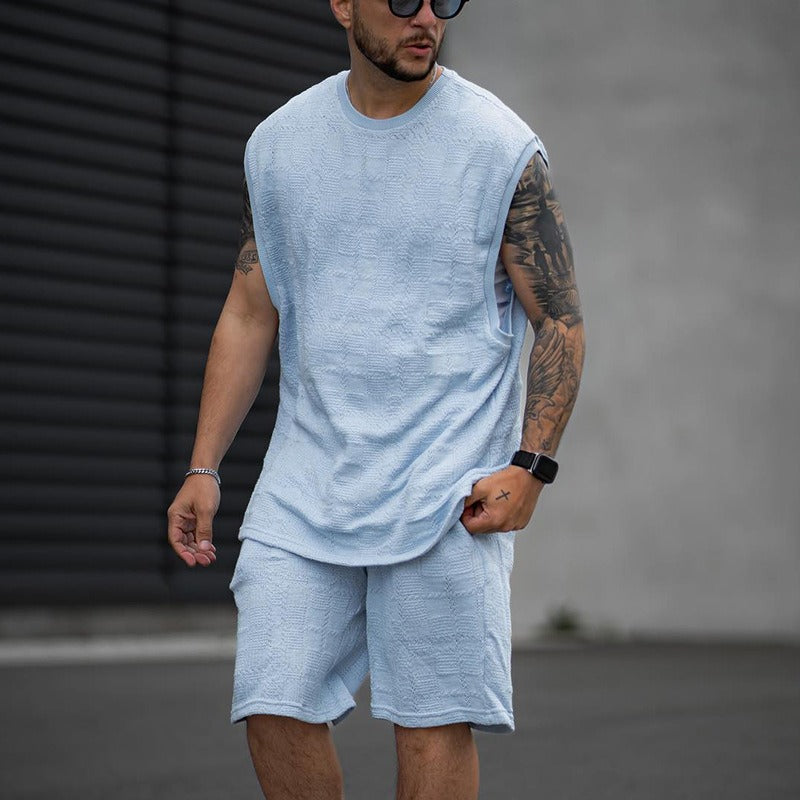 Ensemble gilet jacquard bleu ciel à la mode et décontracté pour homme