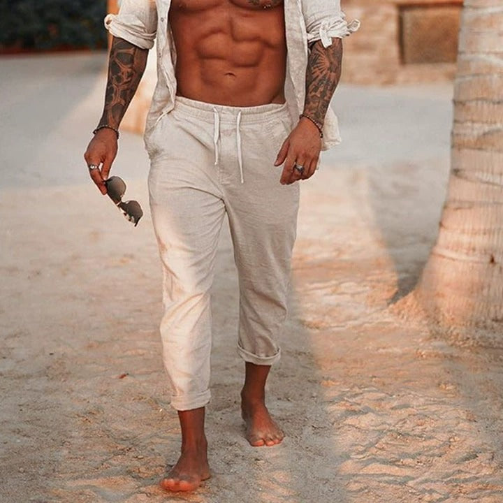 Men's fashionable and casual Bohemian-style cotton and linen trousers
