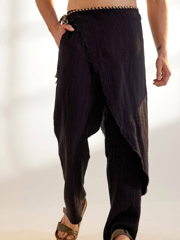 Men's fashionable and casual black linen trousers