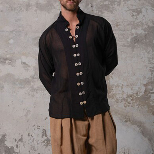 Men's fashionable and casual black long-sleeved shirt