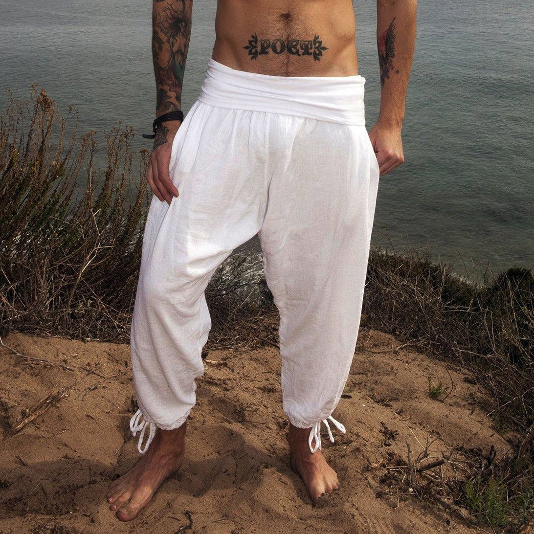 Men's fashionable and casual Bohemian-style cotton and linen trousers