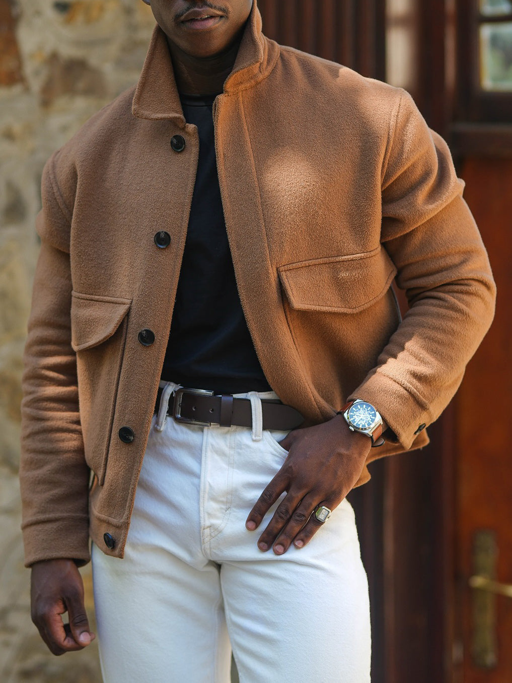 Veste décontractée en daim marron à la mode pour homme