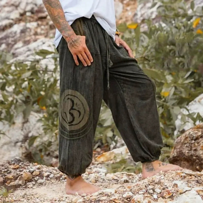 Men's ethnic-style patterned casual trouser pants and long pants