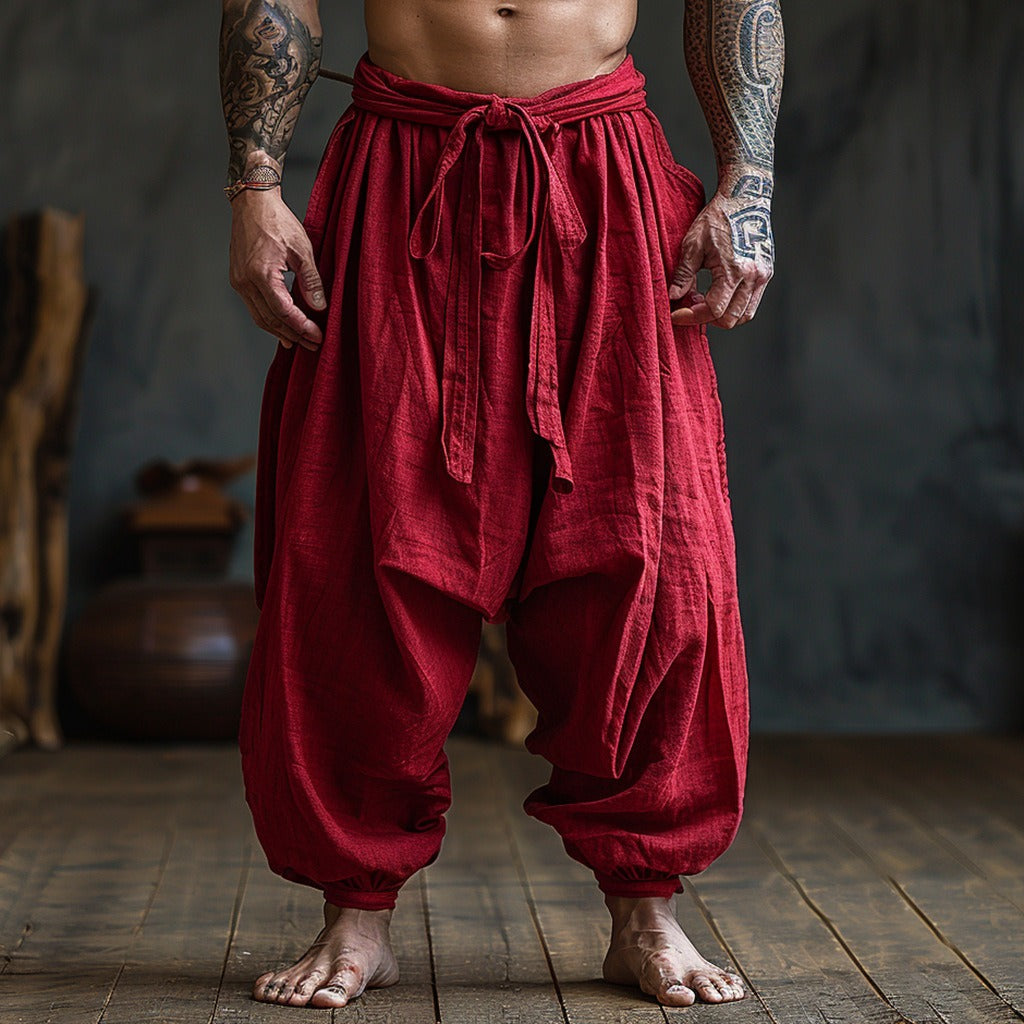 Men's fashionable and casual Bohemian-style cotton and linen trousers
