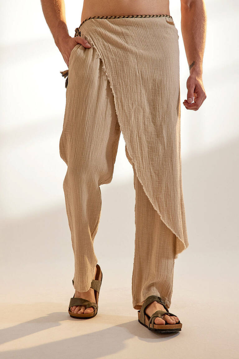 Men's fashionable and casual khaki linen trousers