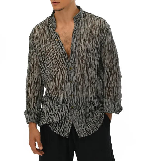 Men's fashionable and casual grey long-sleeved shirt