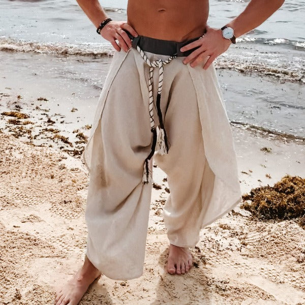 Men's fashionable and casual Bohemian-style cotton and linen trousers