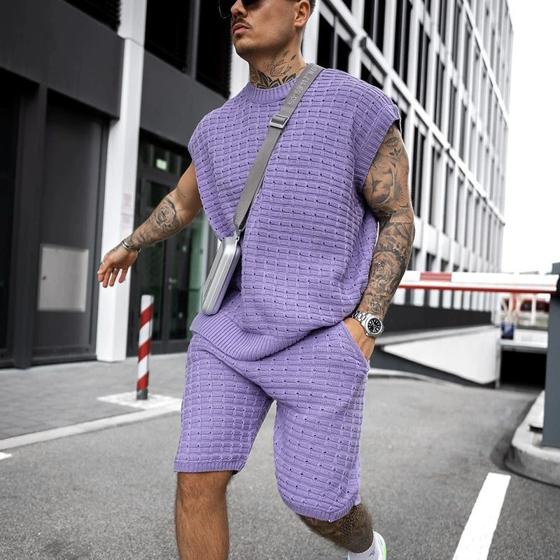Ensemble gilet jacquard violet à la mode et décontracté pour homme