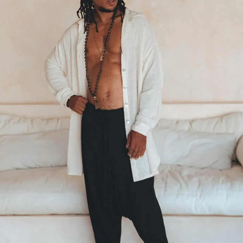 Men's fashionable and casual white long shirt