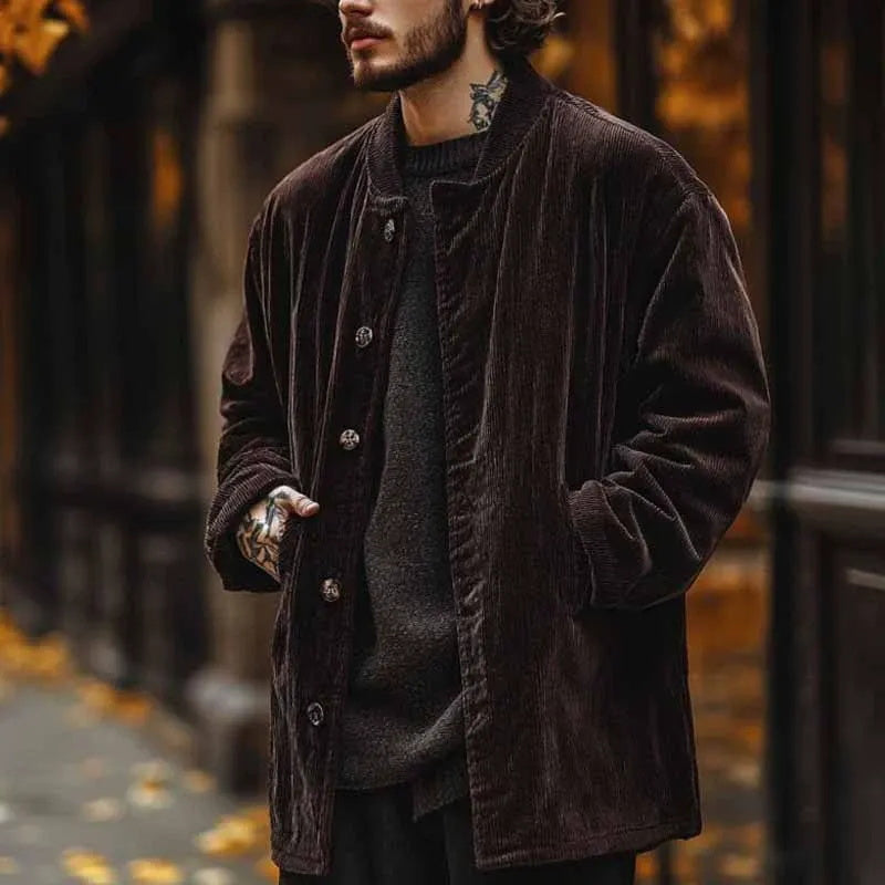 Veste décontractée en velours côtelé marron à la mode pour homme