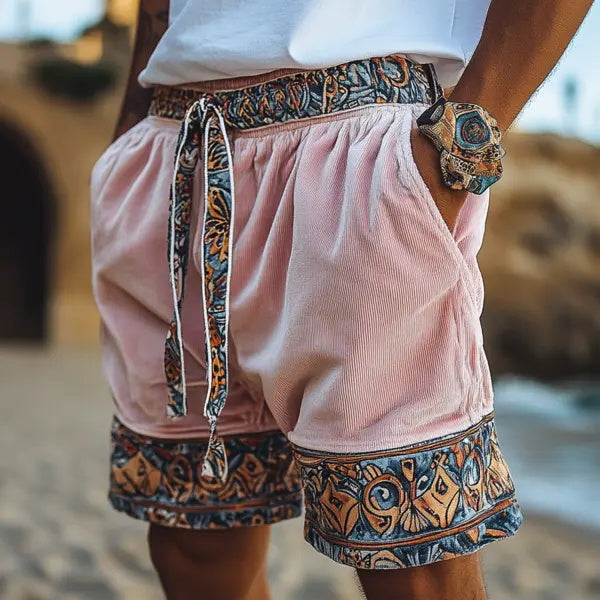 Mens Ethnic Bohemian Comfort Linen Shorts