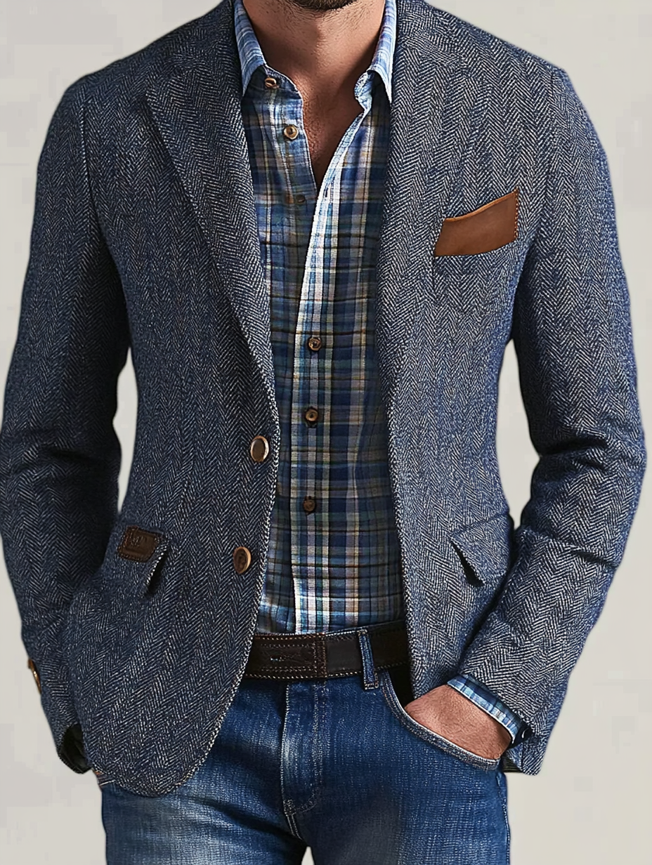 Men's fashionable casual warm blue suit jacket