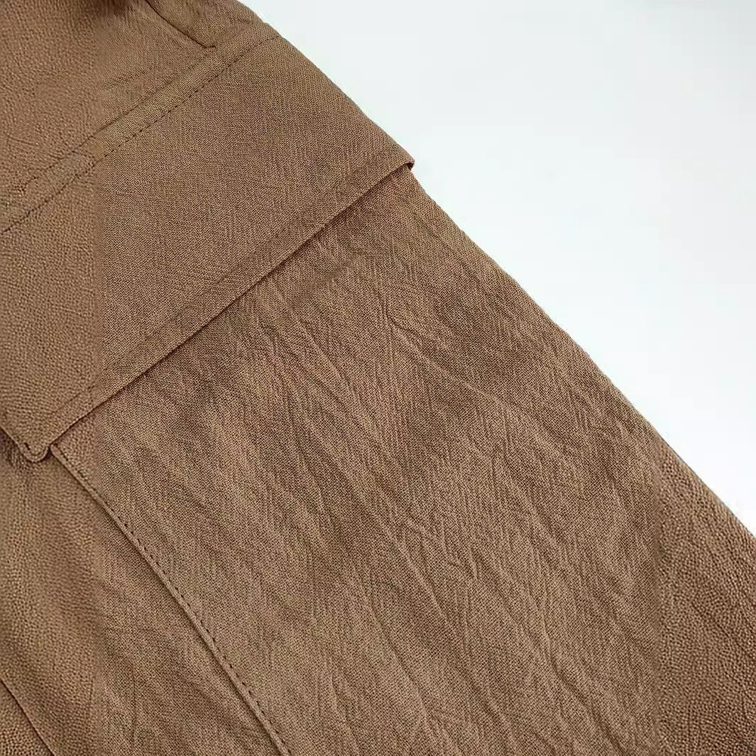 Men's fashionable casual brown cotton and linen shorts