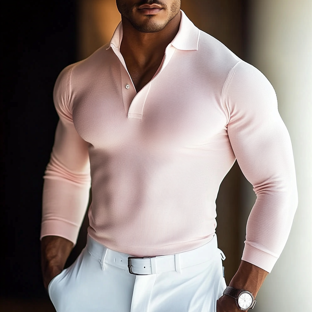 Modisches, lässiges, enges hellrosa Poloshirt für Herren