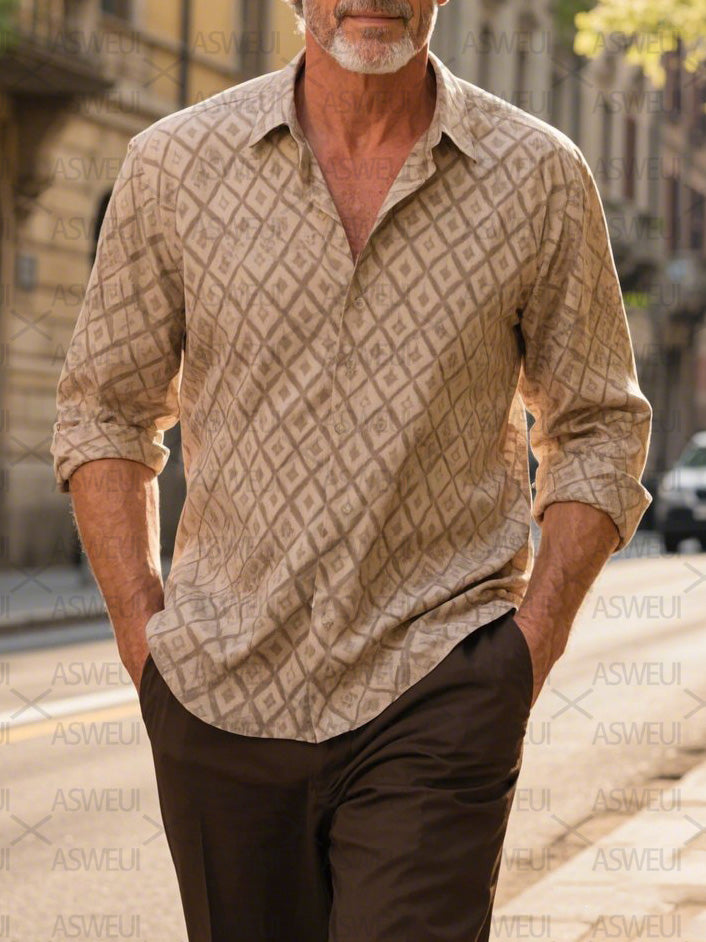 Men's fashion printed cotton and linen shirt