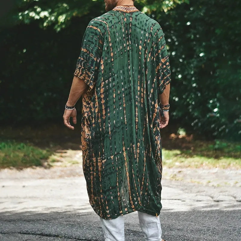 Men's beach sun-protective clothing, casual printed shirt fashionable cape coat