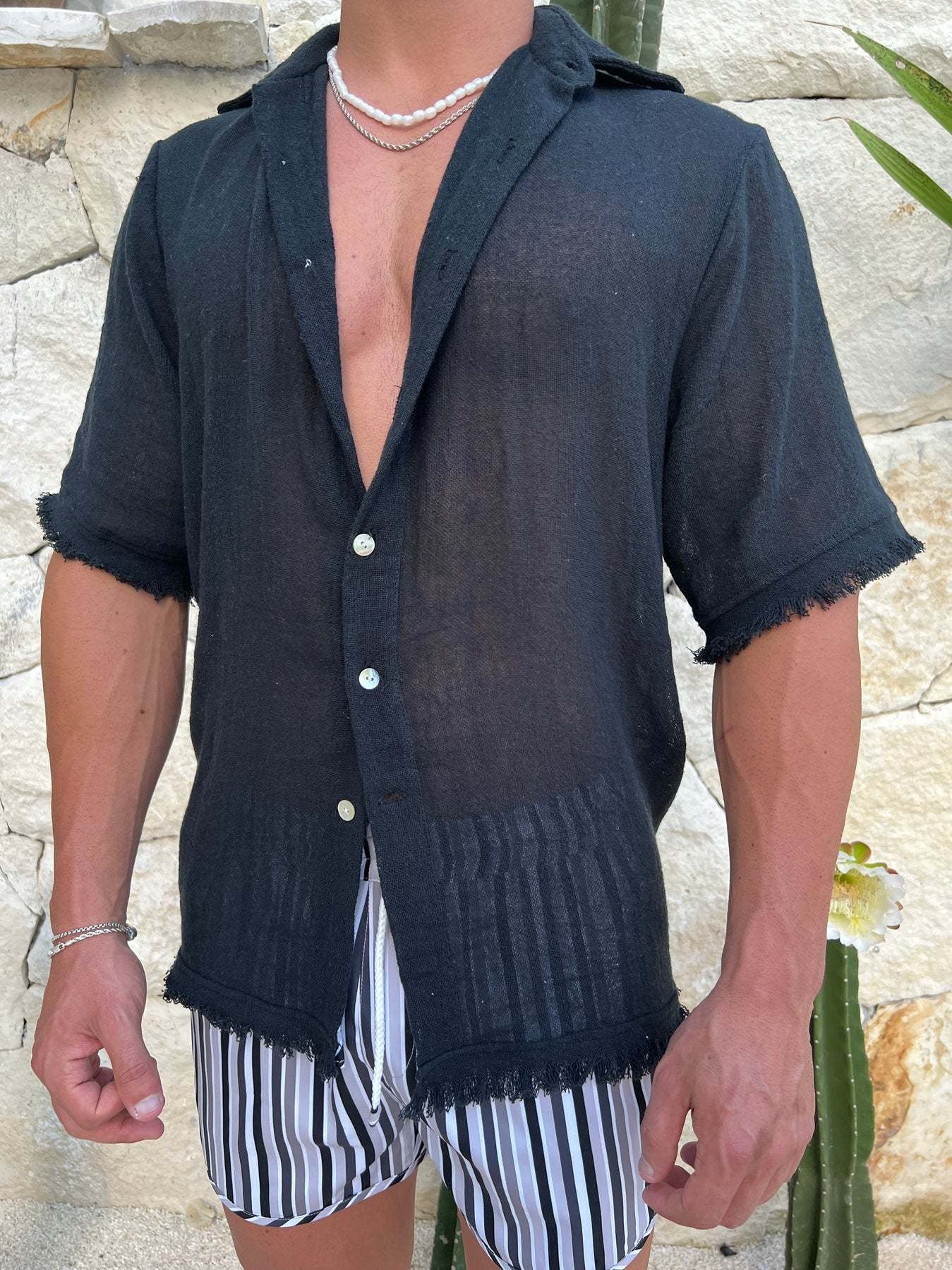 Chemise à manches courtes à franges décontractée et tendance pour homme