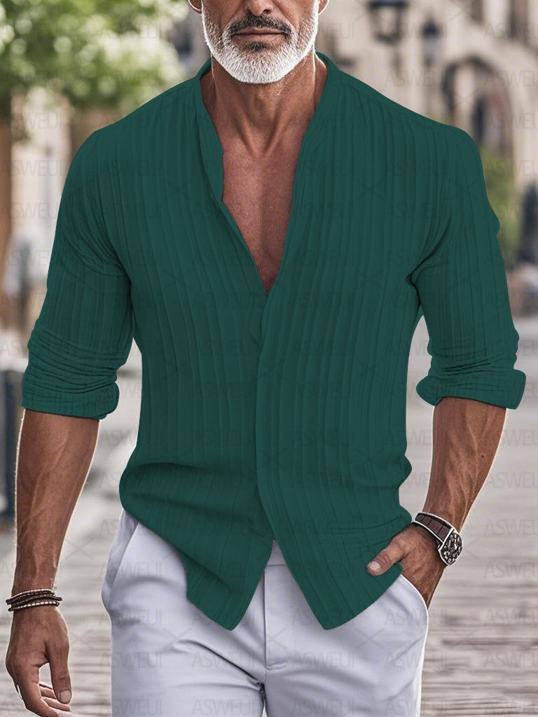 Men's fashion printed cotton and linen shirt