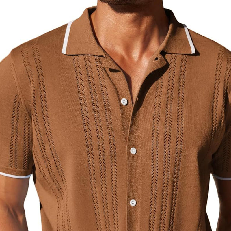 Polo à manches courtes en maille pour homme, à simple boutonnage