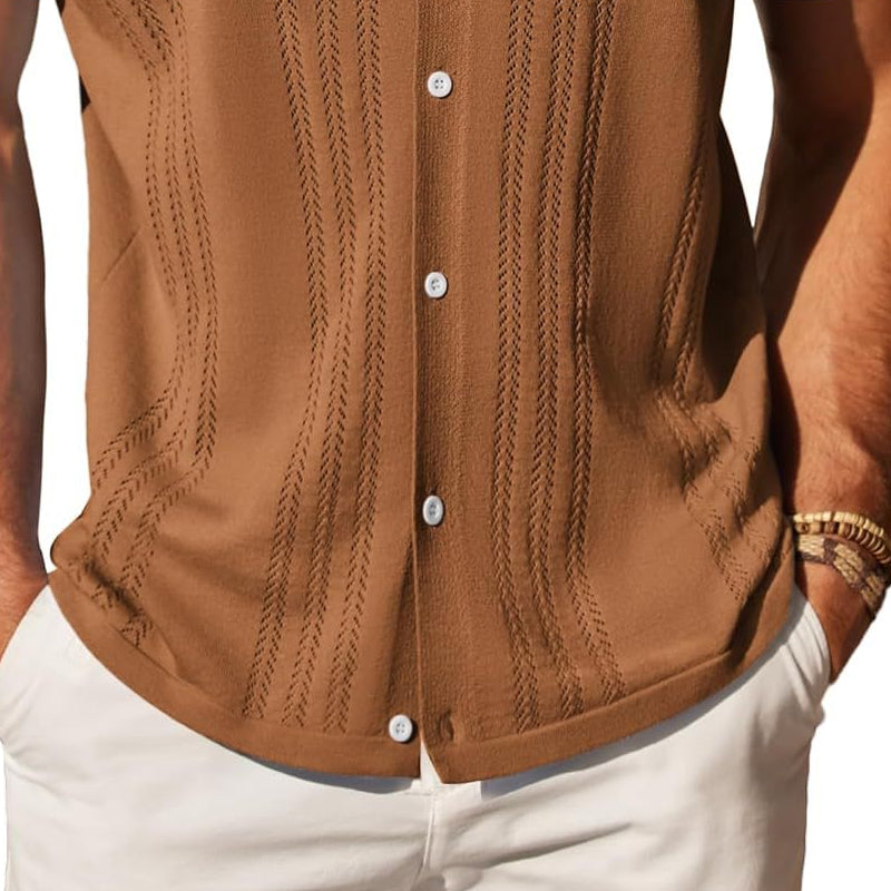 Polo à manches courtes en maille pour homme, à simple boutonnage