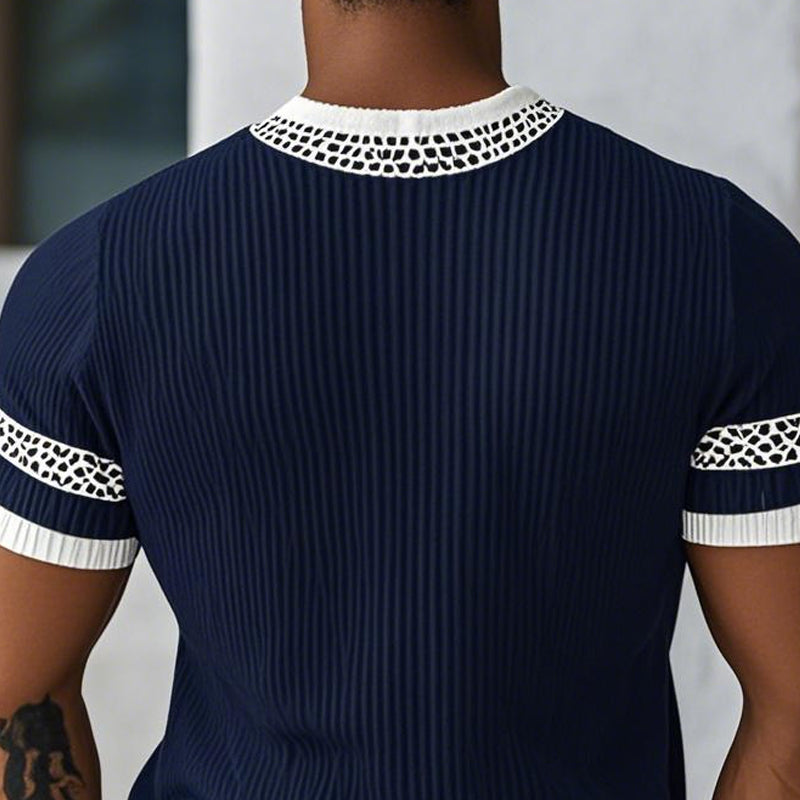 Men's Contrast Web Round Neck Knitted Short Sleeve T-Shirt ASW1895C3X